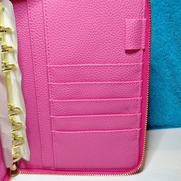 A6 Personal Binder, A6 Cash Stuffing Wallet Quilted Hot Pink Zipper Planner NEW - Picture 5 of 7